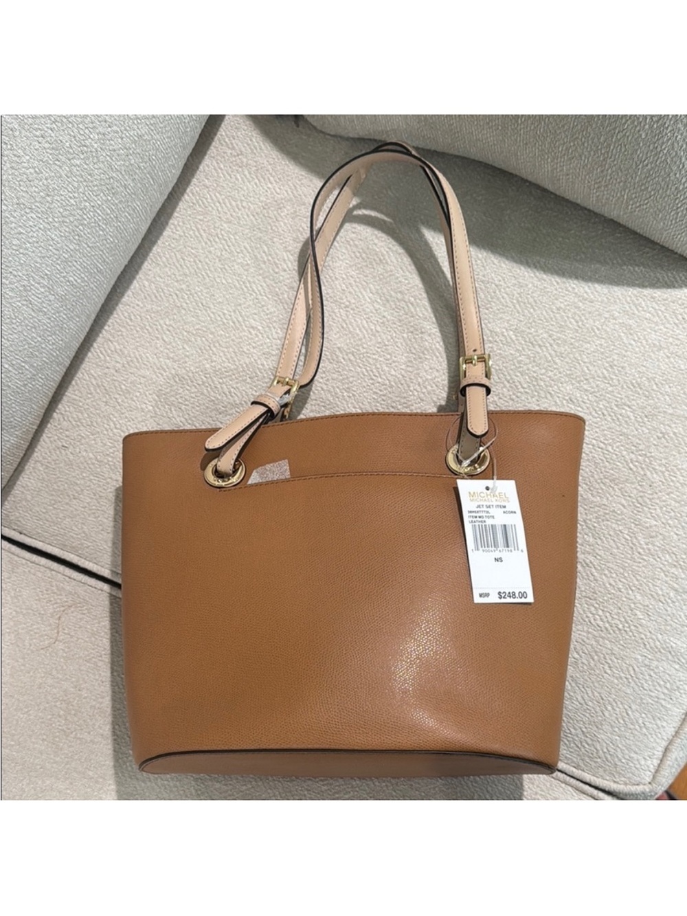 Michael Kors Tan Leather Tote with Cream Straps - Picture 2 of 5